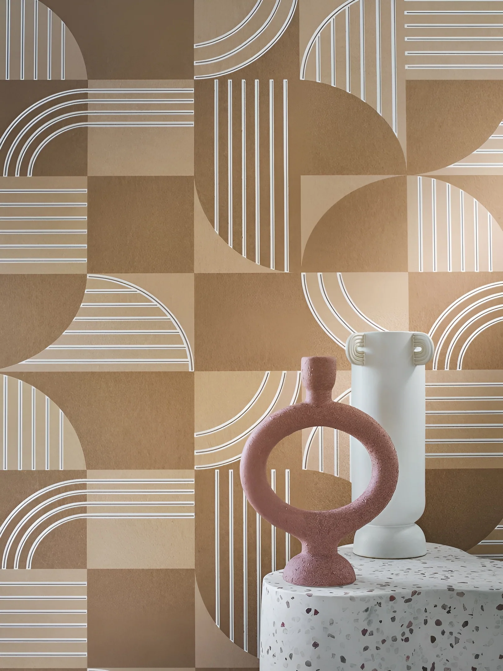 Tapeta flizelinowa z geometrycznym wzorem ANNÉES 30 - MORDORÉ karmelowy brązowy - Image 5