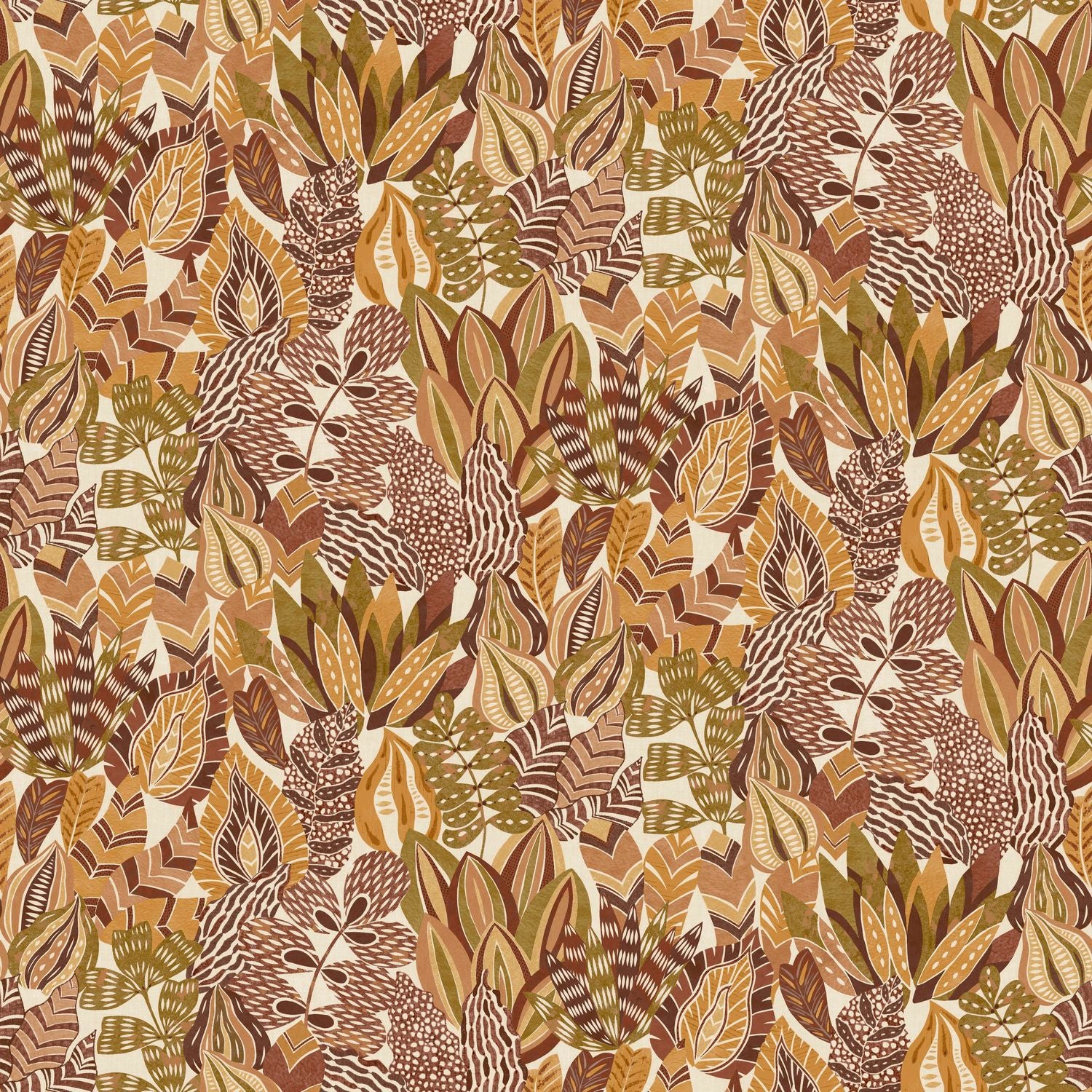 Tapeta z motywem roślinnym liści ALFABIA - TERRACOTTA/CURRY terakota z żółtym - Image 3