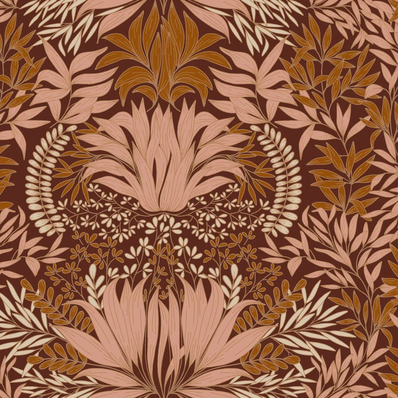 Tapeta z motywem roślinnym CHARDON - COGNAC/NUDE koniakowy brąz z beżowym