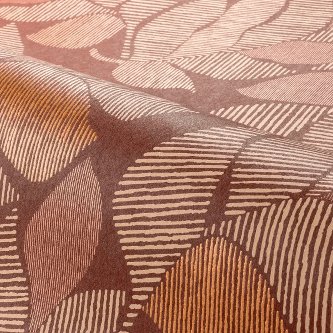 Tapeta z motywem roślinnym liści palmy z metalicznym efektem LONTARA - TERRACOTTA/CUIVRÉ bordowy z miedzianym - Image 3