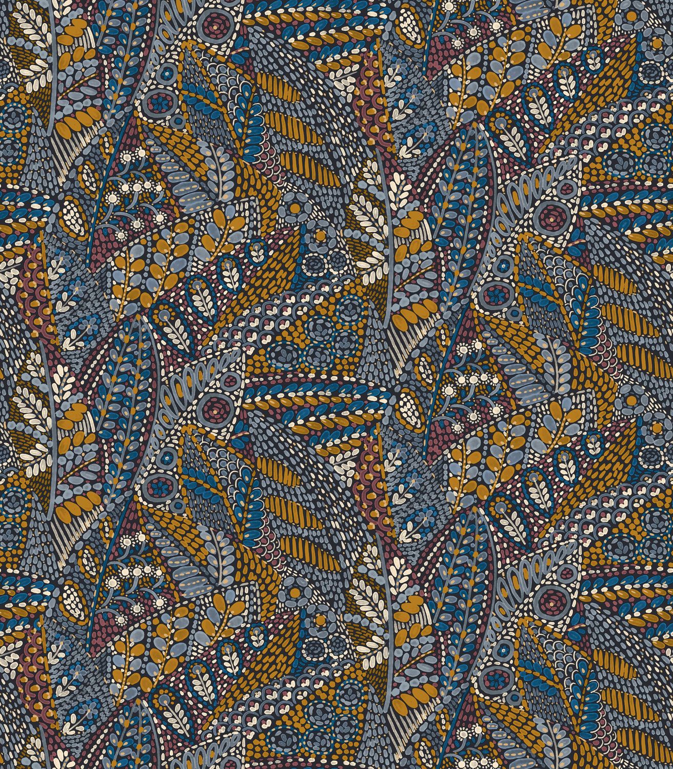 Tapeta z motywem roślinnym liści TALAVERA - MARINE OCLE niebieski z pomarańczowym - Image 4