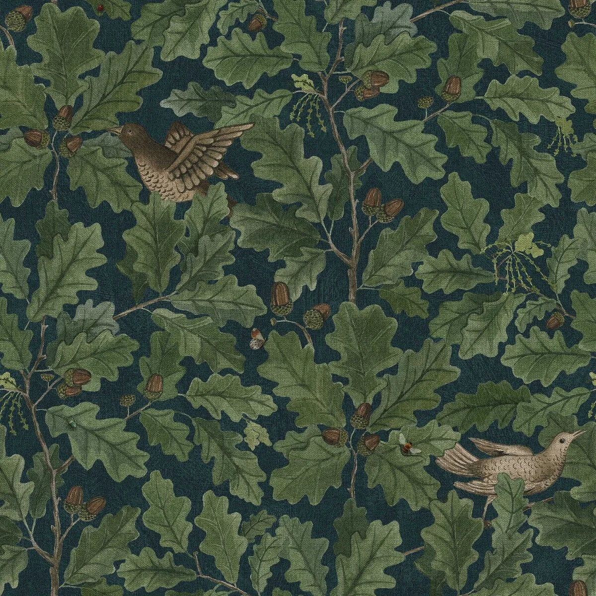 Tapeta z roślinnym motywem liści IN THE OAK granatowy z zielonym