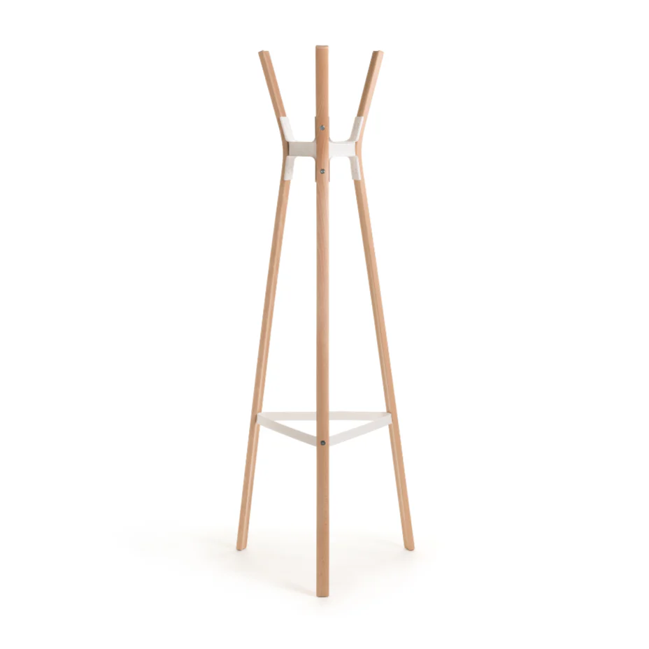 Wieszak stojący STEELWOOD drewno bukowe z białymi łączeniami
