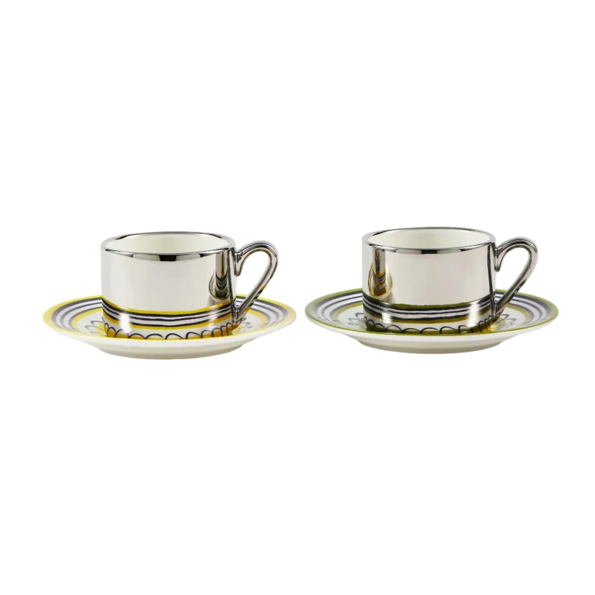 Zestaw filiżanek do espresso FLORAL żółty i oliwkowy
