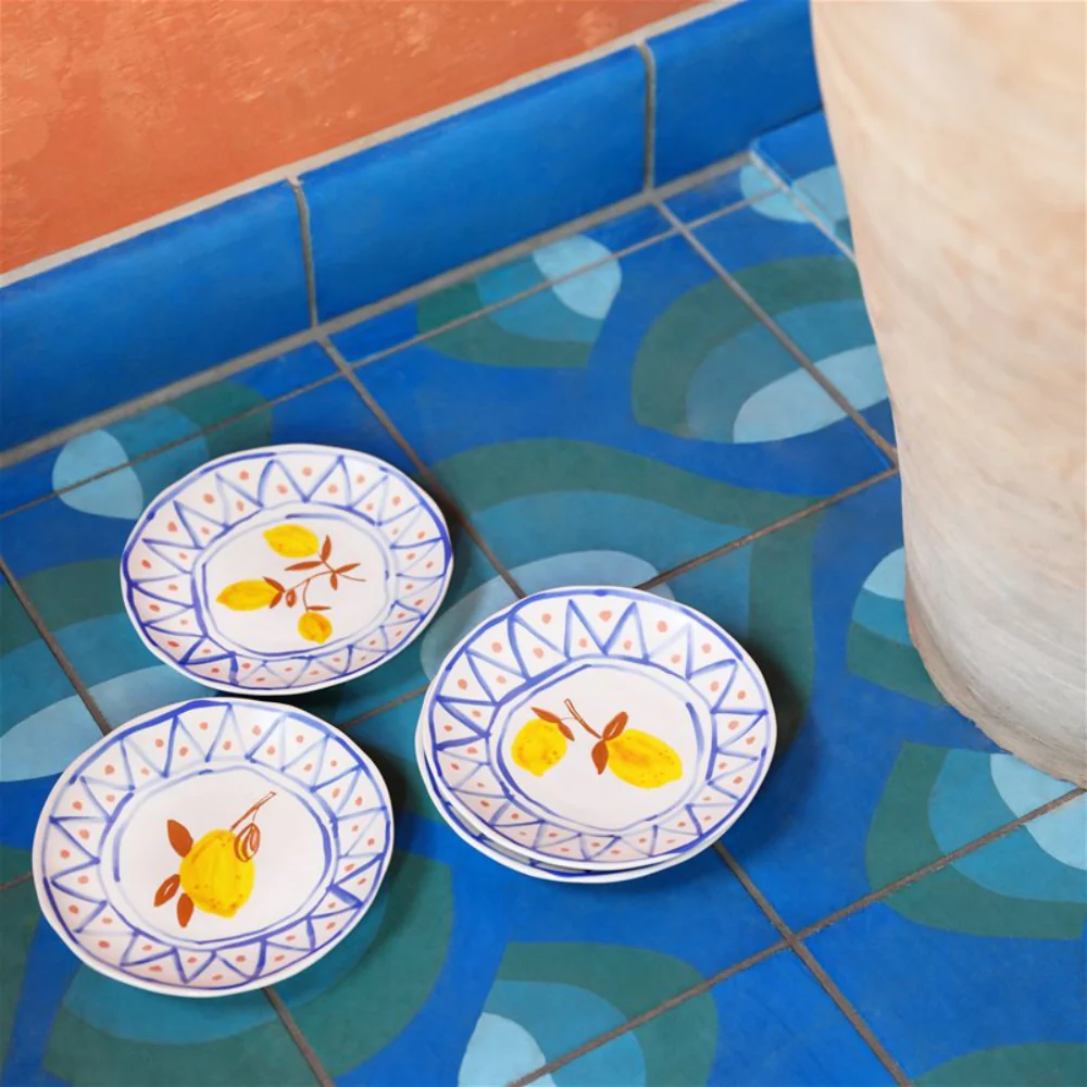 Zestaw talerzyków LEMON MOROCCAN biały z niebieskim i żółtym - Image 2