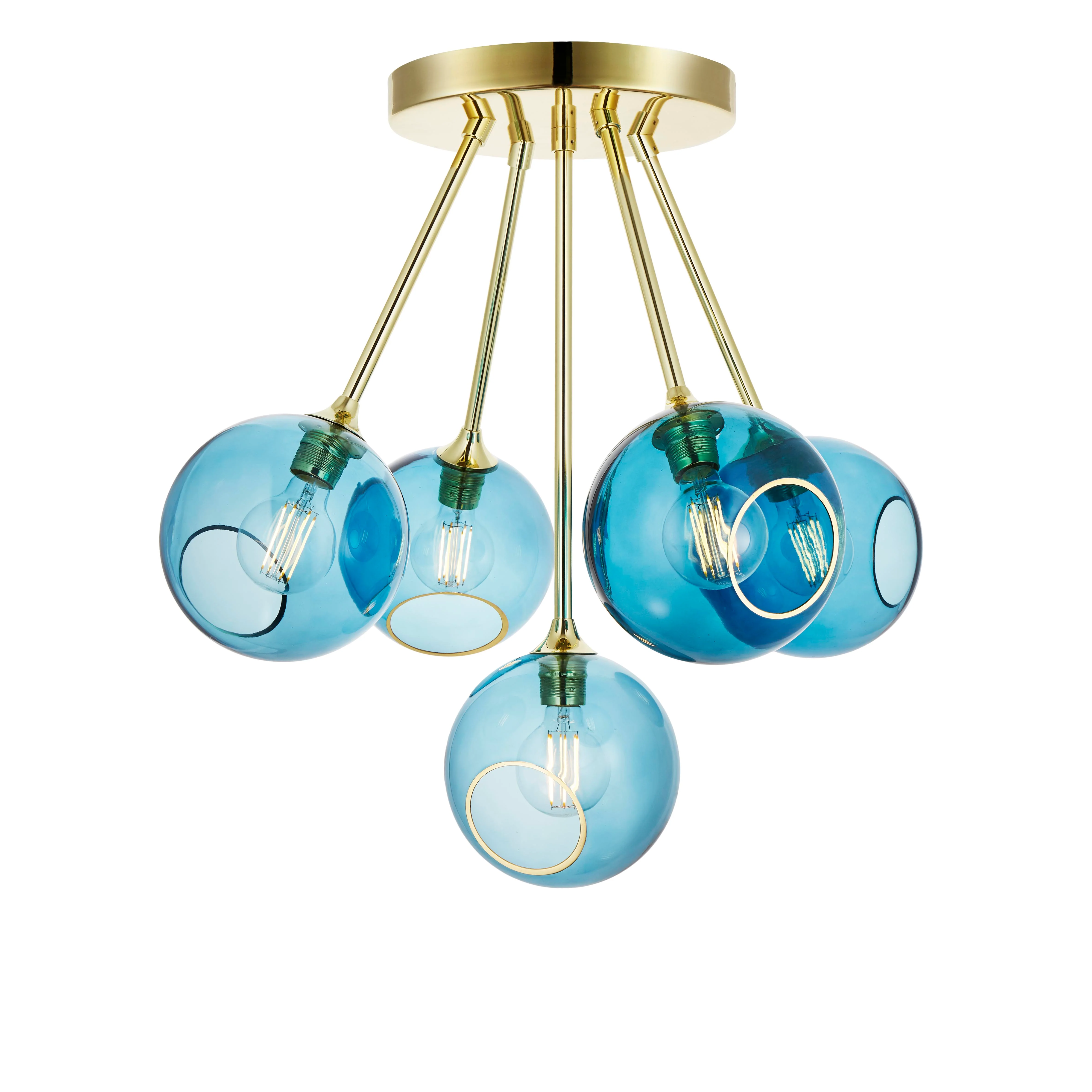 Lampa wisząca BALLROOM MOLECULE błękitny ze złotym wykończeniem